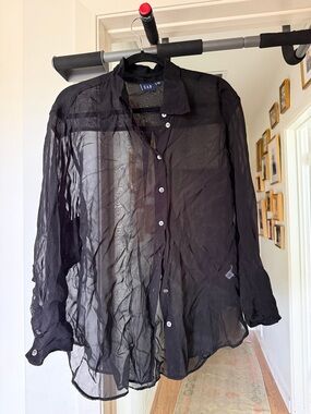 GAP Black Sheer Long-Sleeve Button-Down Shirt